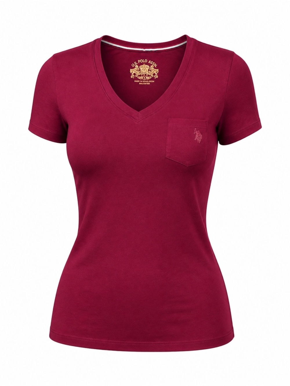 U.S. Polo Assn. Women’s Cotton Pink V-Neck Pocket Tee | Size Small